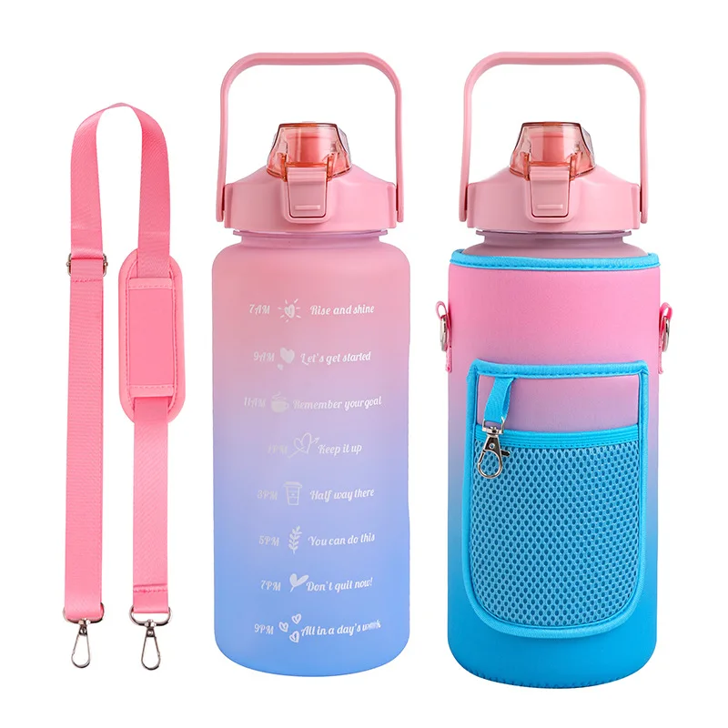 2l Portable Handfree Tritan Bottle Motivational Time Marker Jug Fitness 