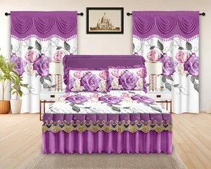 LILIANNA Collection Printed Soft Fabric Quilted Ruffle Bedskirt with Unique Valance Curtains king Size Lace 5pcs Bedskirt Set