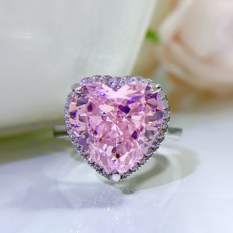 Sterling Silver Pink CZ Heart Ring - 925 Solid Silver Love Band With Rhodium Finish (Size 3)
