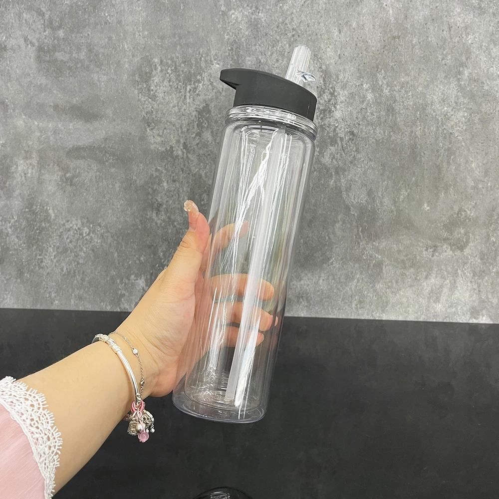 10oz Kids Plastic Snow Globe Water Bottle Tumblers Plastic Acrylic Cups  Sport Water Bottles With Strap Flip Top Lid