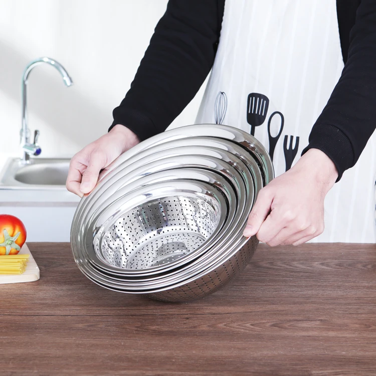 High Quality Stainless Steel Colander Kitchenware Washing Sieve Colander Vegetable Fruit Rice Washing Bowl_1