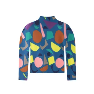 Miyake Style Cute Printed Small High Neck Pleated Long-sleeved T-shirt New All-match Elegant Short Top Women