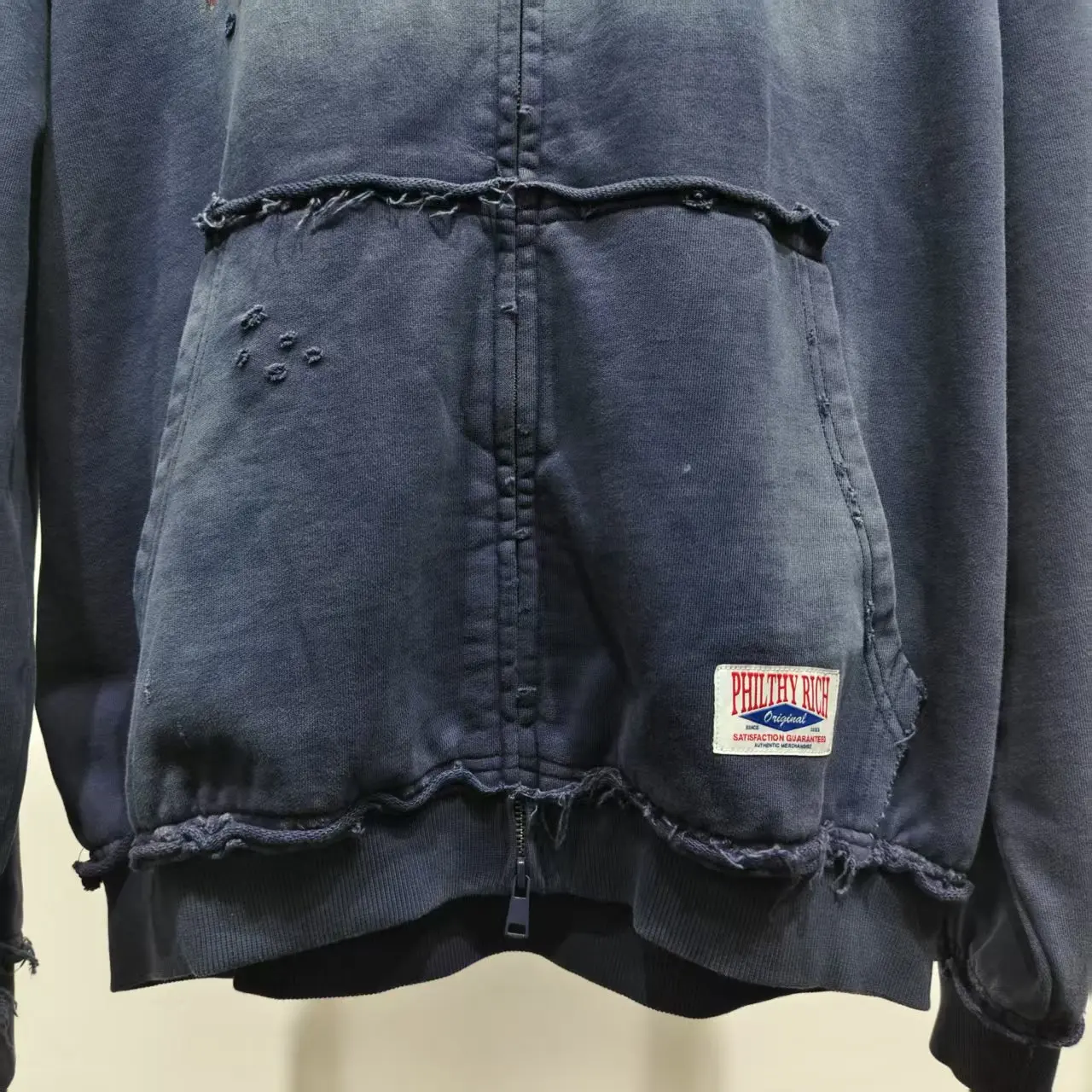 Custom Luxury Embroidery Streetwear Hoodie Fleece Blank Vintage Oversized Acid Wash Sun Faded Distressed Zip up Streetwear gallery 4