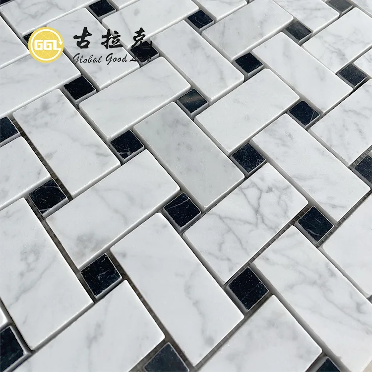 Popular Design White & Black Mosaic Marble Stone Mosaic Tile For Home Decoration