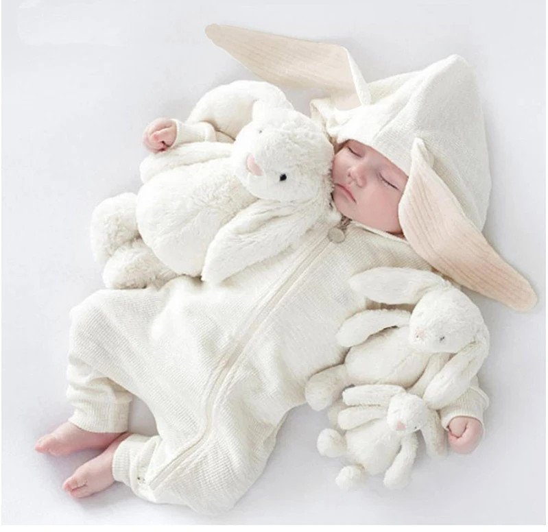 Одежда для новорожденных Детский комбинезон унисекс с капюшоном и ушками кролика