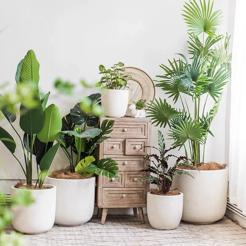 Wholesale Home Hotel Fiber Clay Pot Indoor Outdoor Decorative Custom