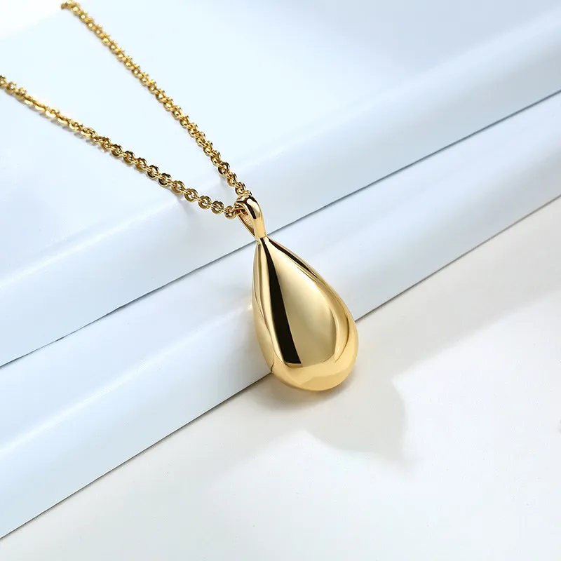Stainless Steel Water Drop Tear Shaped Memorial Keepsake Locket Gift Cremation Ash Urn Pendant Necklace Jewelry for Women