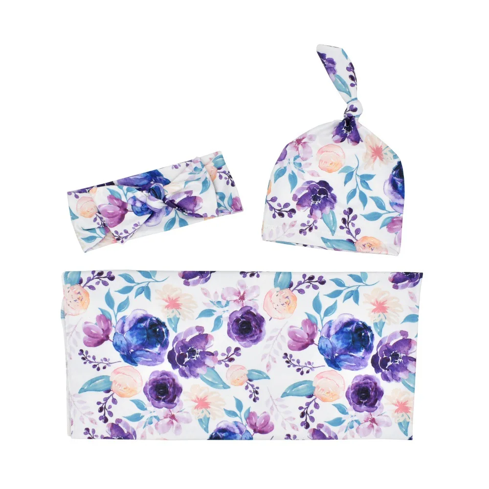 Printed Baby Bandage Newborn Bandage Fetal Hat Hair Band Three Piece