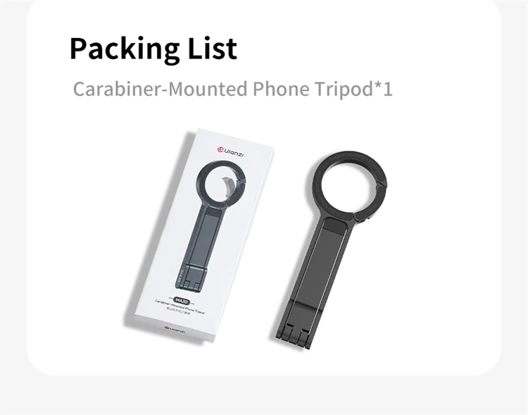乌兰齐MA30登山扣安装手机三脚架适用于iPhone 15 14 13 12 Pro/Pro Max双面磁铁三脚架桌面安装手机手柄