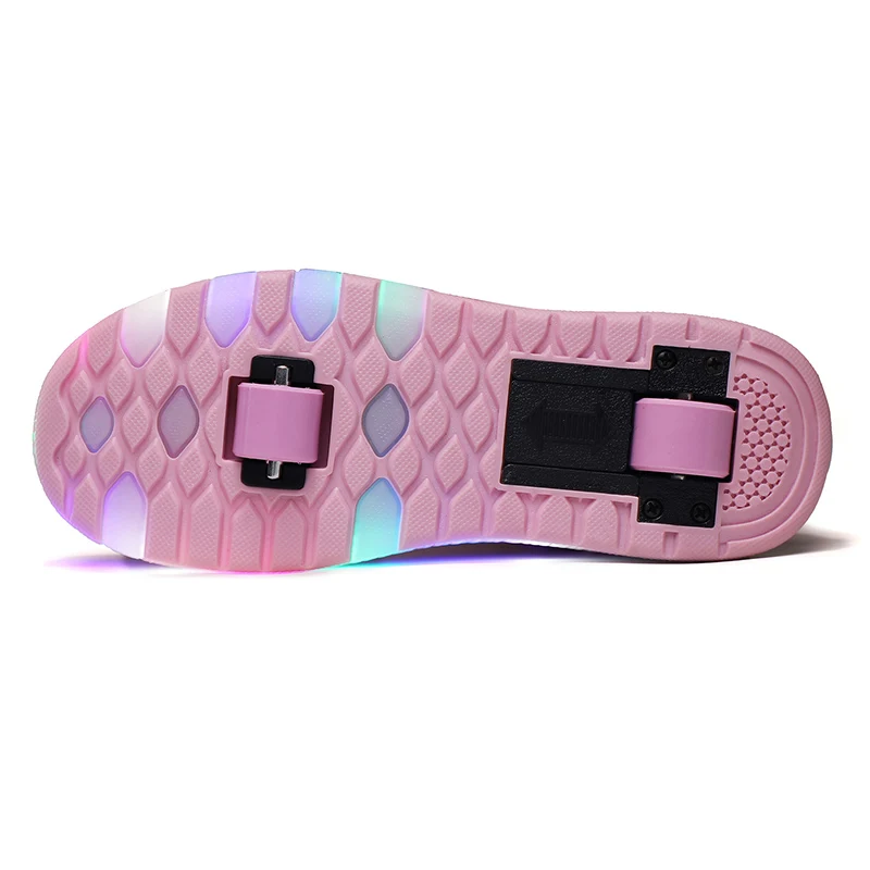 Two Rollers LED Lights USB Charging Kids Roller Skating Shoes