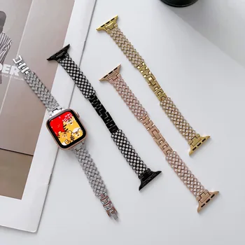 2022 new arrival Rhombic full diamond stainless steel watch band for apple watch women metal smart watch band