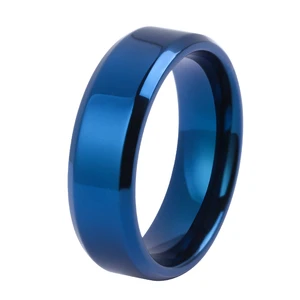 7mm Custom Solid Tungsten Band Blue Vacuum Plating Pure Titanium Ring for Men