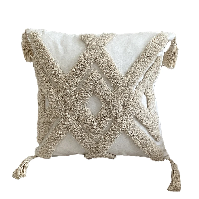 Macrame Decorative Plain Bohemian Style 100% Cotton Outdoor Furniture Cushions with Tufted Tassel Throw Pillow