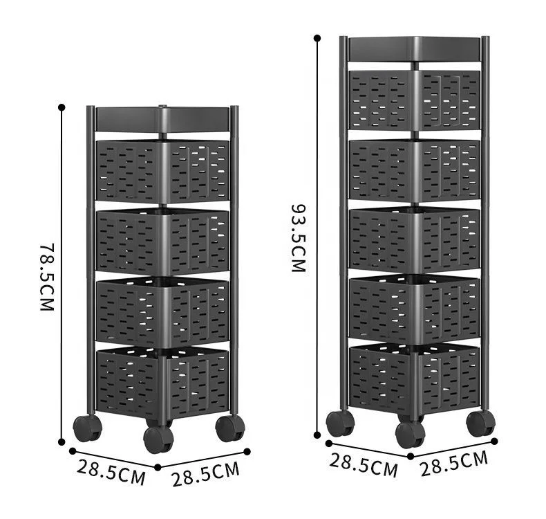 5 Layer Kitchen Shelf with Rotating Trolley Practical Storage Rack Modern Wood and Metal Furniture for Kitchen