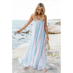 Sexy Gradient Color Chiffon Beach Dress Pregnant Women Plus Size  Long Dress