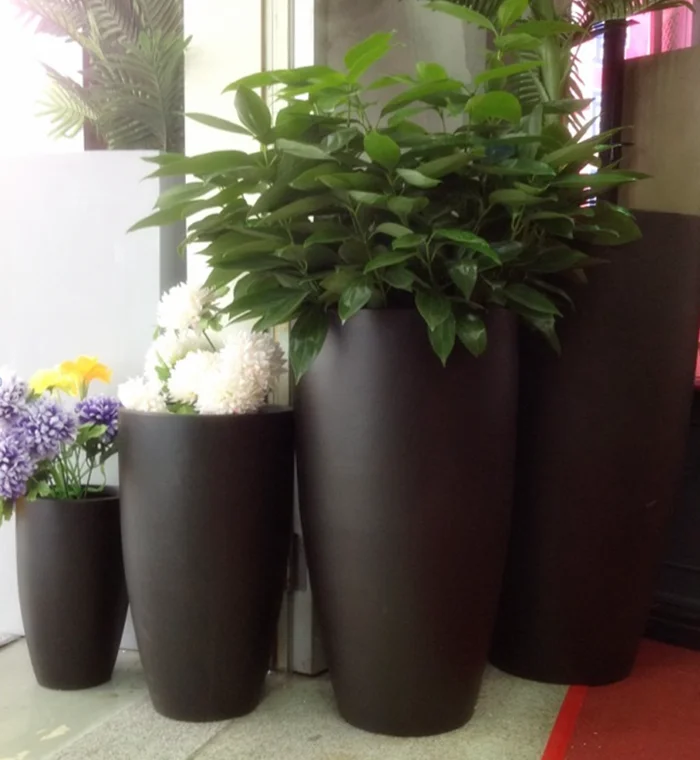 Factory Large Round Smooth Fiber Clay Garden Flower Pots