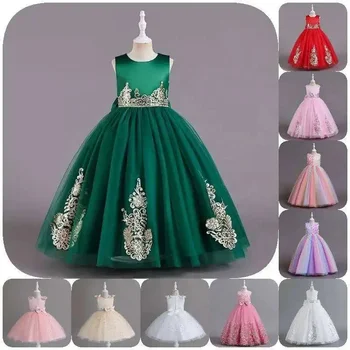 2024 Newly Arrived Flower Applique Dress Up Children's Dresses For Girls Multi-layered Lace Dress Baby Girl