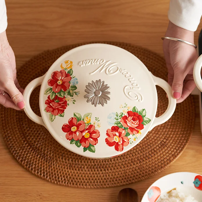 Kitchen Cooking Pot Sets Flower Pattern Big Shallow Cast Iron Cookware 30741
