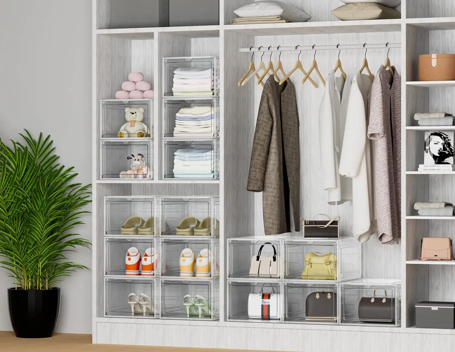 Plastic Shoe Box Clear Hard Display Shoe Organizer Stackable With Lids Large Capacity and Fashion