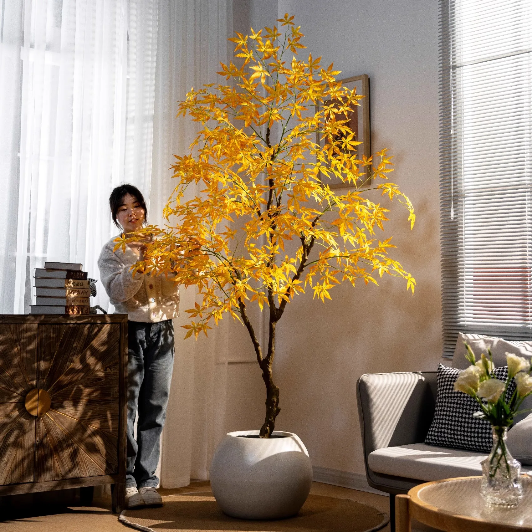 Plastic Plants Artificial Plants Manufacturer Artificial Maple Tree Potted Simulation Plants Yellow Faked Tree Bonsai Home Decor