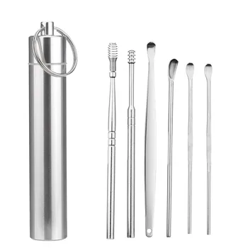 6 Pcs Portable Stainless Steel Earwax Removal Set Ear Wax Removal Tool Earwax Tool Kit