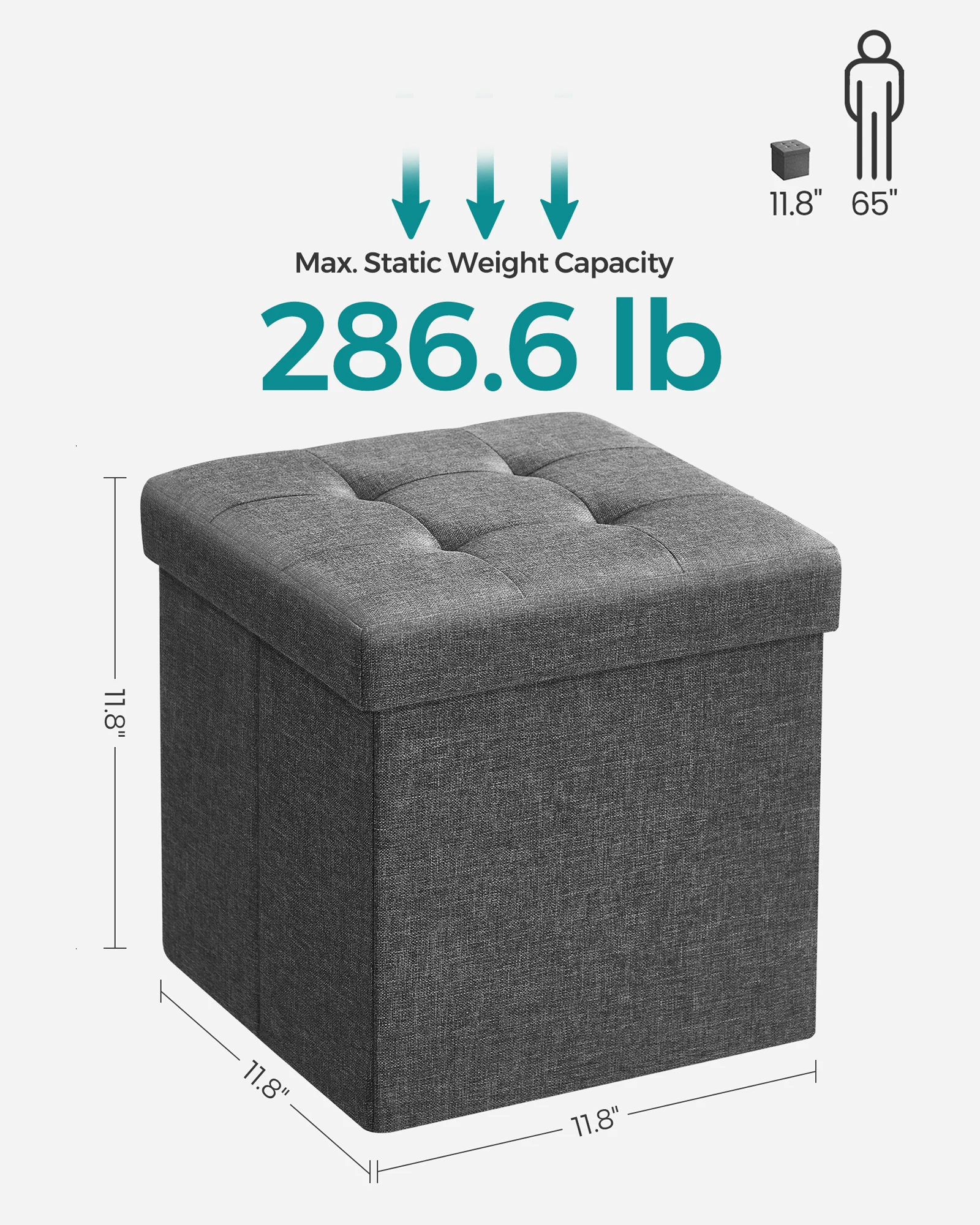 Songmics Fabric Side Ottoman Stool With Storage Collapsible Foot Rest