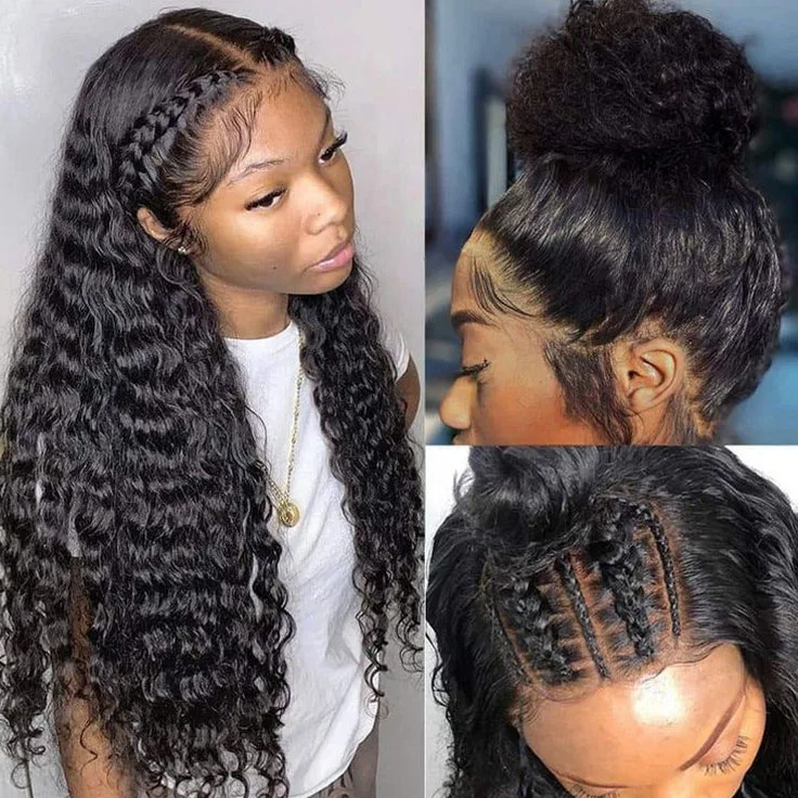 200% Density 100% Virgin Remy Human Hair for Lace Front Transparent Lace Wig 18 Inch Tall Bun Glueless Long Curly Full Lace