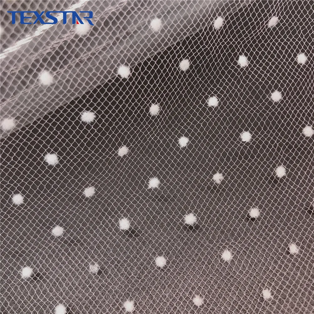 Высококачественная швейцарская сетчатая ткань для платья из 100% полиэстера в горошек с рисунком