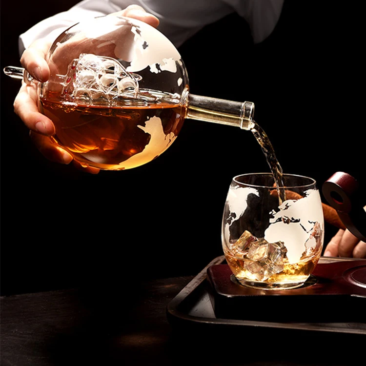 Hot sale Handmade Globe Decanter Whiskey Set with big base for vodka Rum whiskey tequila whiskey decanters