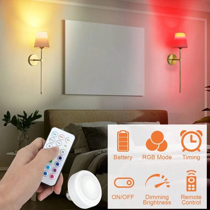 product living room indoor gold rgb dimmable wireless battery operated wall sconce with remote control set of 2 rechargeable wall lights-41