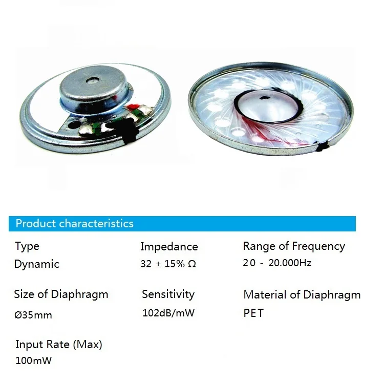 High Sound Quality Headphone Driver 35 mm 32Ohm Headphone Horn Speaker Driver Parts for Wireless Headphone with ANC