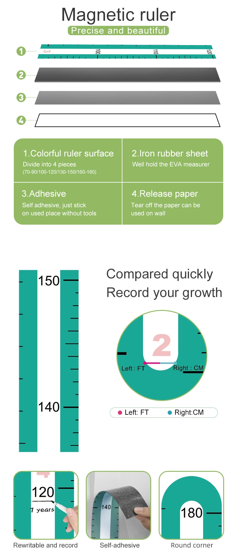 Dinosaur Children Custom Printed Height Ruler Kids Growth Chart Ruler supplier