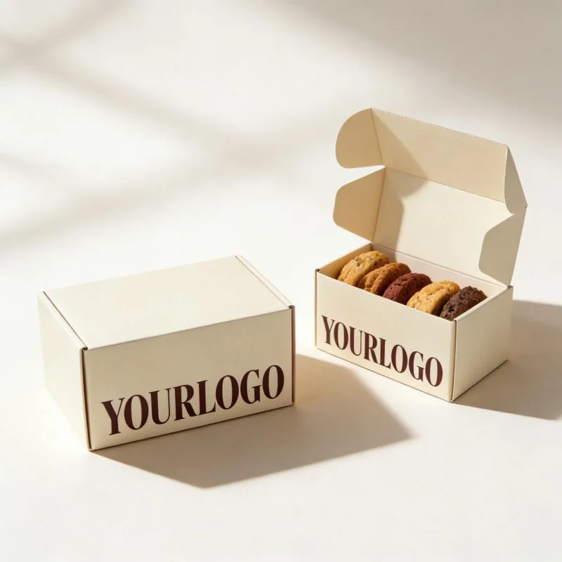 Nouvelles boîtes élégantes et tendance pour beignets, gaufres et tartes, boîtes pliées pour biscuits, emballages pour biscuits et produits de boulangerie en papier, boîtes de boulangerie avec fenêtre