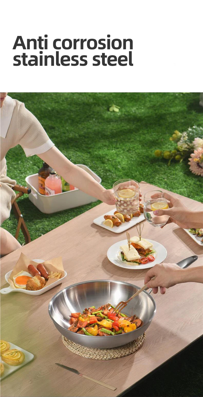 Custom Multi Layer Thicken Great Quality Family Large 32 34cm Stainless Steel Induction Nonstick Stir Frying Wok Pan Cooker