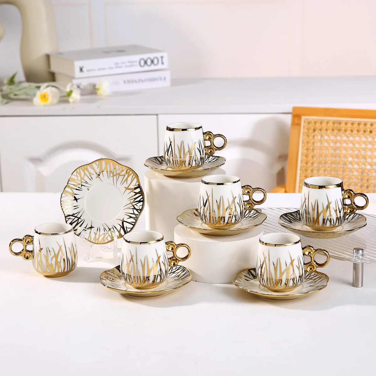 Luxury Porcelain Gold Rim Turkish Coffee Cup Set Espresso Ceramic ...