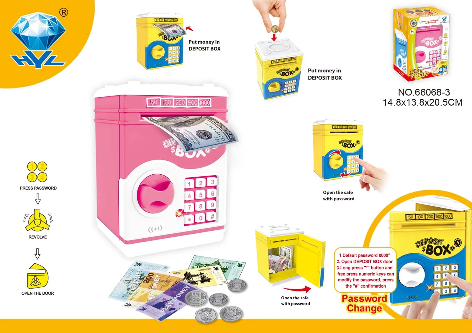 Safe Deposit Box  Machine Kid Digital Counting Pink ATM Savings Bank Money Box For Kids Digital Coins Cash Saving Christmas Gift