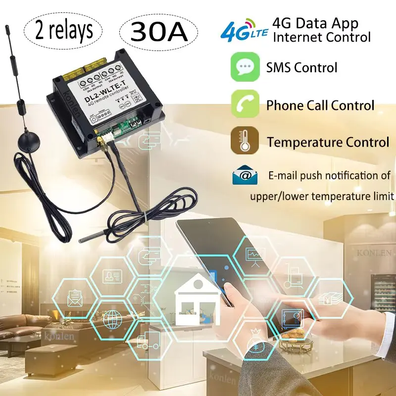 4G GSM Smart Switch Remote Control Thermostat 30A 2 Relay