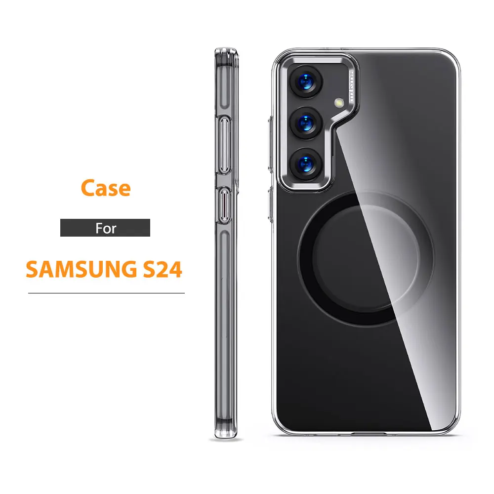 Transparent Phone Case For Samsung Galaxy S24 Plus Ultra S24+ Camera Protector Magnetic Ring Clear Airbag Hard Pc Wls84 Wlons