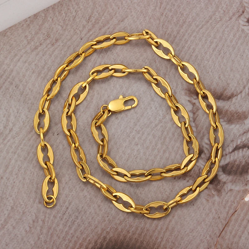 OUMI Golden Chain Necklace Bracelet for Men Women Couple Stainless