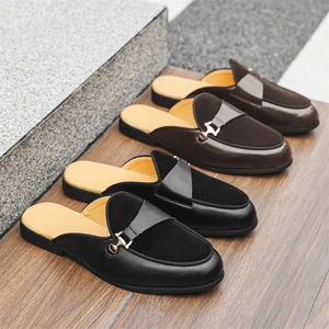 38-46 Suede Leather Dress Shoes Backless Mules Comfortable Classic Summer Men Casual Half Loafers Shoes Men