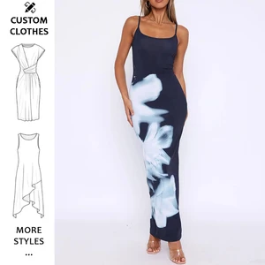 Women's Sexy Floral Print Maxi Dress Spaghetti Strap Backless Slim Flit Bodycon Long Dresses Party Night Going Out Outfits