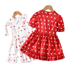 Customization New Summer Girls Dresses Love Printed Valentine's Day Ruffles Hem Kids Princess Dresses