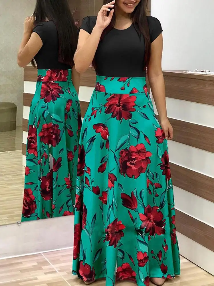 Shein модное платье с цветочным принтом, платье макси для выпускного вечера, летнее пляжное повседневное длинное платье для женщин