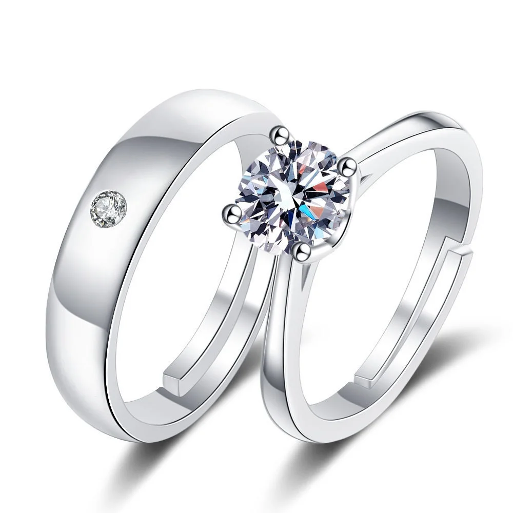 Simple Silver Color Couple Rings Fashion Wedding Couple Rings Cubic ...