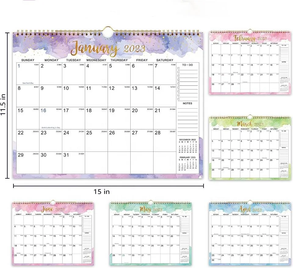 批发2023-2024花卉年度挂历规划师18个月美国日历定制纸办公室展示促销