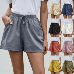 Cheap Cost Most Popular Cotton Linen Casual Short Summer Women Shorts Sweetie Colors Adjustable Elastic Waistband Shorts For Wom