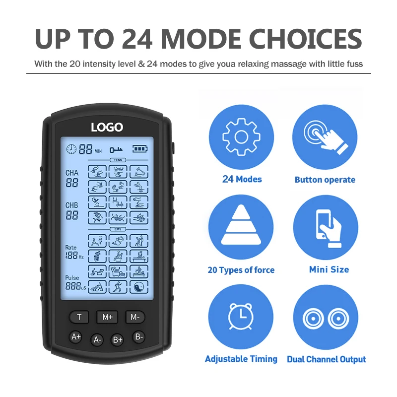4 Channels TENS Unit Muscle Stimulator with 24 Modes Rechargeable TENS EMS Device Electronic Pulse Massager