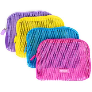 Custom Logo Cute Girls Small Zipper Makeup Make up Pouch Nylon Mesh Cosmetic Bag for Women