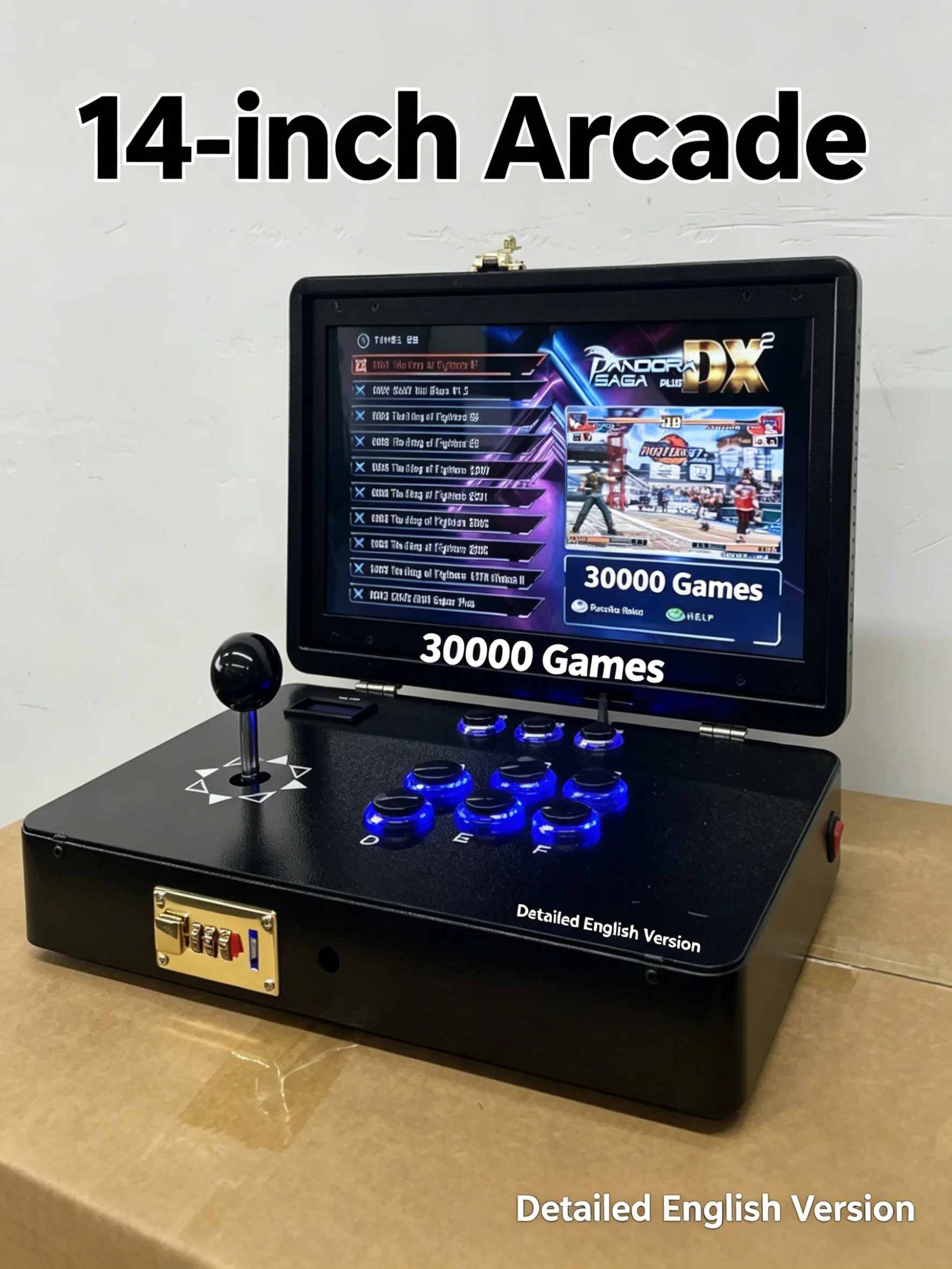 Console Arcade Portable 21'' Pliable Métal - 30 000+ Jeux Intégrés, HD 1280x720, 4 Joueurs, Batterie 4-6h, Rechargeable