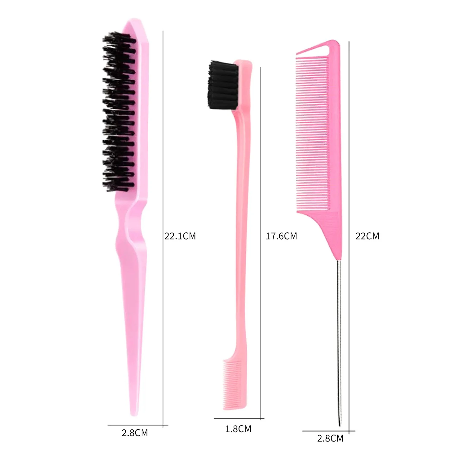 Hair Styling Comb Set 3pcs Teasing Hair Brush Rat Tail Comb Edge Brush ...